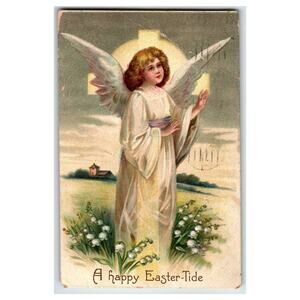 Vintage 1909 Embossed Easter Angel Postcard - International Art Pub Co